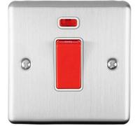 45A Dp Oven Switch & Neon Light Satin Steel & White Trim Appliance Red Rocker