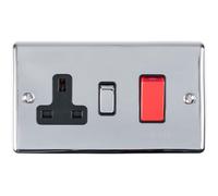 45A DP Oven Switch & Single 13A Switched Power Socket CHROME & Black Trim