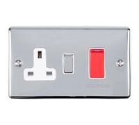 45A DP Oven Switch & Single 13A Switched Power Socket CHROME & White Trim