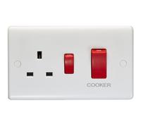 45A DP Oven Switch & Single 13A Switched Power Socket WHITE Cooker Wall Outlet