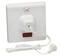 45A Shower Bathroom Water Heater Pull Cord Switch White Square 1.7M String 45 Amp Neon Mechanical ON Off Indicator Double Pole DP