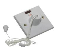 45A Shower Ceiling Pull Cord Switch Double Pole with Neon Indicator Light - Heavy Duty Bathroom Isolator Switch