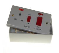 45Amp Double Pole Cooker Control Unit With Switch Socket and Neon White With 47MM BACK BOX