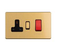 45AMP DP COOKER SWITCH WITH 13AMP SOCKET FLAT CONCEALED SATIN BRASS PLATE MATCHING ROCKER