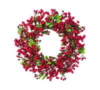 45cm/17.7Inch Christmas Red Berry Wreath Artificial Berries Wreath with Green Leaves Holly Winterberry Wreath for Christmas Winter Valentines Day Holiday Party Wall Window Farmhouse Home Decor(Red)