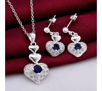 (45cm 18inches) 925 Sterling Silver Aaa Zircon Heart Necklace Earring Set Charm Gift Jewelry