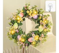 45cm Artificial Easter Wreath Decorations with LED String Lights,Hanger - 45cm for Front Door,Wall Hanging,Spring Wreath with Eggs for Easter Holiday Home Party Wall Decor (Egg)