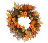 45cm Artificial Maple Leaf Pumpkin Berry Rattan Wreath with 2m Light String