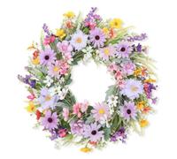 45cm Artificial Spring Wreath with Purple & Pink Daisy Flowers, Faux Floral Front Door Hanging Garland for Wall Window Summer Farmhouse Home Decor (45cm,Purple)