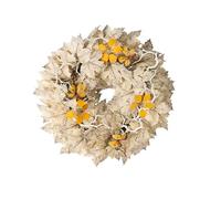 45cm Autumn Wreath Decoration for Front Door, Fall Neutral Wreath with Maple Leaf Berry Harvest Pumpkins Pinecones for Fall Thanksgiving Halloween Decorations (Yellow, 45cm)