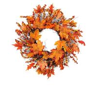 45cm Autumn Wreaths Fall Maple Leaf Garland Artificial Flower Wreath Front Door for Thanksgiving Halloween Christmas Wedding Home Decoration (Orange, 45cm)