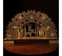 Samuel Alexander 45Cm Battery Operated Light Up Wooden Christmas Deer With Snowflake Bridge & Leds