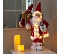 45cm Battery Operated Red Standing Light up Santa Claus with Brown Woven Sack