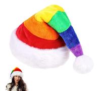 45cm Christmas Hats Santa Hat for Adults,2 Pcs Deluxe Velvet Xmas Santa Claus Hat,Unisex Velvet Comfort Christmas Party Hat Thicken Classic Fur for New Year Festive Christmas Party Supplies(Rainbow)