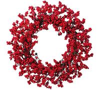 45cm Christmas Red Berry Wreath, Christmas Wreath for Front Door, Xmas Artificial Berries Wreath Lifelike Holly Winterberry Wreaths for Home Christmas Decor
