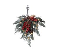 45cm Christmas Teardrop Swag with LED Light Artificial Pine Spray Swag with Red Berries Creative holiday Door Swag Decoration for Xmas Wall Window Decor(green)