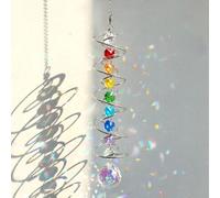 45cm Crystal Sun Catcher Wind Chime with Spiral Tail & 7 Chakra Beads - Rainbow Window Hanging Decor with Faceted Prisms - Decorative Outdoor/Indoor Hanging Ornament for Garden,Patio,Wedding (A)