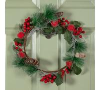 45cm Hanging Christmas Wreath with Apples and Red Berries