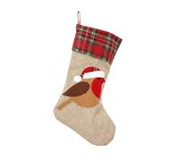 45cm Large Robin Xmas Stocking, Burlap Hessian Linen Hanging Christmas Sack Sock with Classic Printed Design, Reusable Fireplace Stocking for Sweets, Toys and Festive Home Decorations