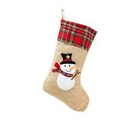 45cm Large Snowman Xmas Stocking, Burlap Hessian Linen Hanging Christmas Sack Sock with Cheerful Printed Design, Reusable Fireplace Stocking for Sweets, Toys and Holiday Home Decorations