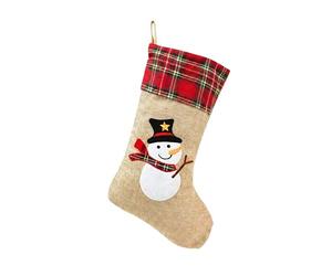 45cm Large Snowman Xmas Stocking, Burlap Hessian Linen Hanging Christmas Sack Sock with Cheerful Printed Design, Reusable Fireplace Stocking for Sweets, Toys and Holiday Home Decorations