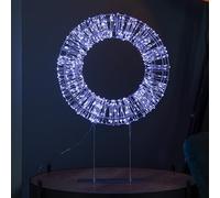 45cm Light up Silver Christmas Wreath on Metal Stand with Twinkling White LEDs