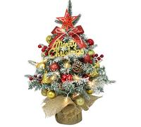 45CM Mini Christmas Tree Artificial Tabletop Christmas Tree with LED Lights, Small Xmas Tree with Star Tree Topper, Balls, Bows, Pine Cones for Christmas Decorations(Red Golden Silver)
