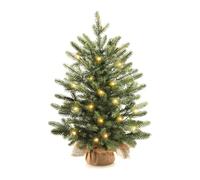 45cm Mini Christmas Tree, Pre Lit Artificial Tabletop Christmas Tree with Lights, Hessian Style Base Small C-hristmas T-ree, Perfect for Xmas Decorations, Home, Kitchen, Dining (GREEN)