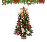 45cm Mini Christmas Tree, Pre Lit Small Christmas Tree with Lights, Artificial Small Xmas Tree with Baubles and log cabin,Perfect for Xmas Decorations, Home, Kitchen, Dining,Office (red)