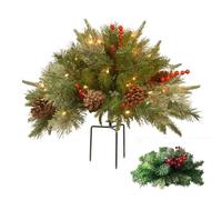 45cm Pre-Lit Christmas Urn Filler, Artificial Fir Tree with LED Lights, Pinecones and Red Berries, Outdoor Holiday Planter Decoration with Tripod Stake, Thanksgiving (1)