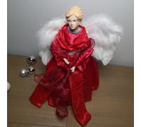 45cm Premier Christmas Angel Tree Topper Decoration in Red and Silver
