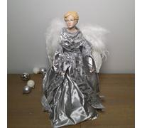 45cm Premier Sequined Christmas Angel Tree Topper in Grey and Silver