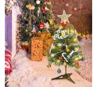 45cm Tabletop Christmas Tree With LED Lights, Artificial Tabletop Christmas Tree with Ornaments Star Tree Topper and Hanging Ornaments Xmas Tree for Christmas Decorations Home Deco