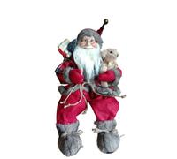 Garden Market Place 45cms Tall Sitting Father Christmas Figure With a Sack of Presents and a teddy bear- Rustic Santa Style