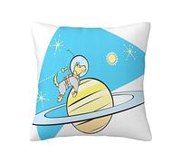 45cmx45cm Space Pillow Case,Dog Planet Space Graphic,Square Decorative Throw Pillowcase Plush Fabric Cushion Cover,Sky Blue and Pale Yellow
