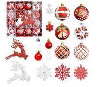 45ct Red & White Christmas Ornaments Set, 2025 Shatterproof Xmas Tree Decorations, Classic Hanging Christmas Ornament for Holiday, Wedding, Party & Indoor Christmas Decor (A)