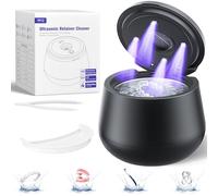 45KHz Ultrasonic Holder Cleaner, 200ml Cleaning Machine for Dentures, Mouthguard, Braces, Toothbrush and Jewelry, Denture Cleaner with 4 Modes for Dental Care (Black)