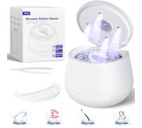 45KHz Ultrasonic Holder Cleaner, 200ml Cleaning Machine for Dentures, Mouthguards, Braces, Toothbrush and Jewelry, Denture Cleaner with 4 Modes for Dental Care (White)