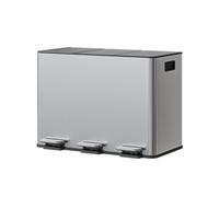 45L 3 Compartment Pedal Bin Waste Bin Soft Close Lid Stainless Steel