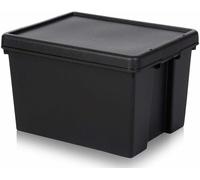 Wham Bam Upcycled Heavy Duty Black 45L Medium Plastic Stackable Storage Box With Lid
