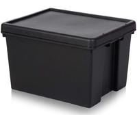 Wham Bam Upcycled Heavy Duty Black 45L Medium Plastic Stackable Storage Box With Lid
