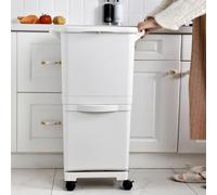 45L Double Lid Recycling Bins,Dry and Wet Separation Trash Can | Dry and Wet Separation Trash Can with 3 Compartments and Wheels,Rubbish Trash Garbage Can,White