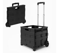 45L Foldable Shopping Trolley Cart - Heavy Duty Boot Crate with Wheels - Large Collapsible Utility Box for Office, Travel, Groceries, Tools - Holds up to 25kg (2 Wheels)