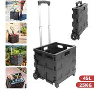 45L Folding Boot Cart Shopping Trolley Fold Up Storage Box Wheels Crate Foldable