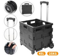 45L Folding Boot Cart Shopping Trolley Fold Up Storage Box Wheels Crate Foldable