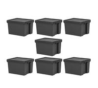 45L Heavy Duty Black Recycled Plastic Storage Boxes with Lid Large Commercial UK
