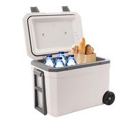 45L Insulated Portable Cooler for Ice Retention Cooler with Handle Camping Cooler with Wheels Portable Ice Chest 24Hours Cooling (White+Grey)