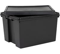 45L LITRE BLACK BAM Heavy Duty Strong Recycled Plastic Storage Box with Lid Stackable Nestable Box For Home Office Shelves and Garage - Made In UK