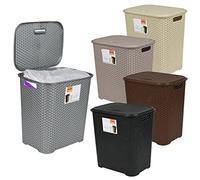 45L Litre Laundry Basket with Flip Lid Knit Design Washing Hamper Rattan Style Plastic Baskets With Handles Linen Storage Bin for Laundry Bedrooms (Random Colour)