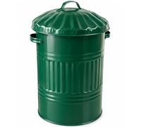 45L Metal Dustbin with Lid, Powder-Coated Steel, Dark Green, UK Made | Traditional Retro Style Straight-Sided Design Steel Dustbin